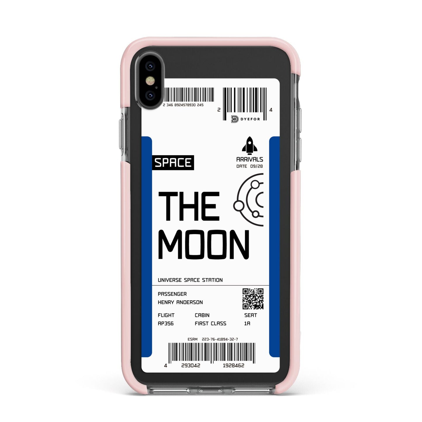 The Moon Boarding Pass Apple iPhone Xs Max Impact Case Pink Edge on Black Phone