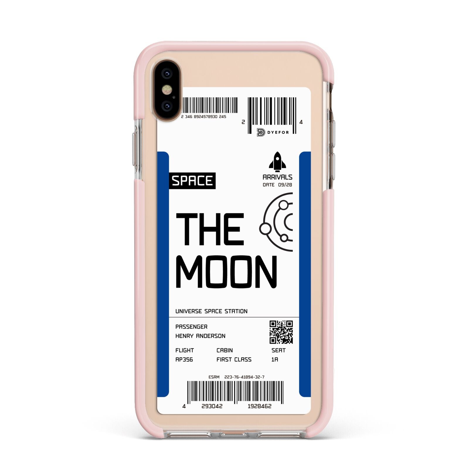 The Moon Boarding Pass Apple iPhone Xs Max Impact Case Pink Edge on Gold Phone