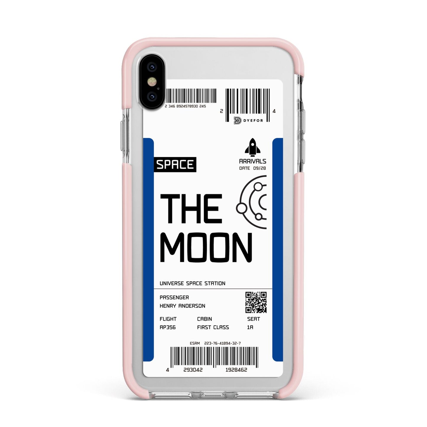 The Moon Boarding Pass Apple iPhone Xs Max Impact Case Pink Edge on Silver Phone