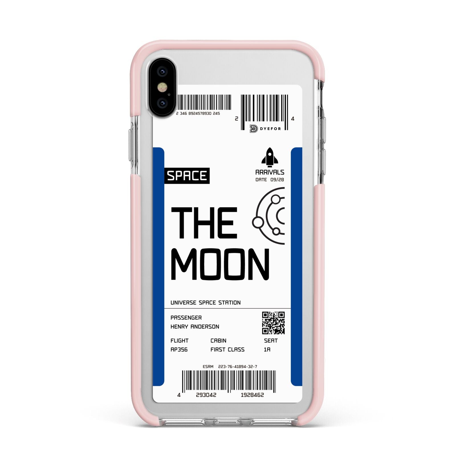 The Moon Boarding Pass Apple iPhone Xs Max Impact Case Pink Edge on Silver Phone