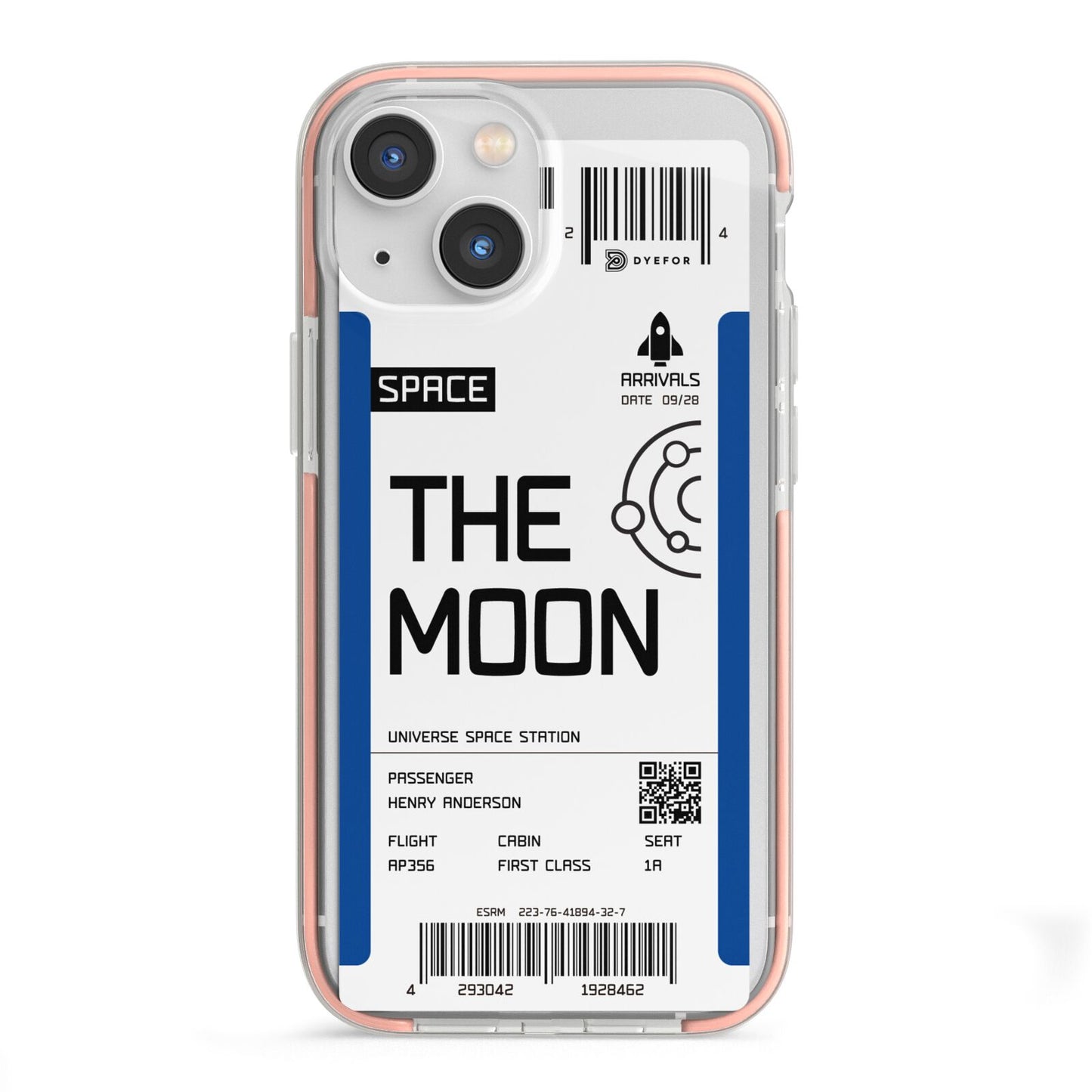 The Moon Boarding Pass iPhone 13 Mini TPU Impact Case with Pink Edges