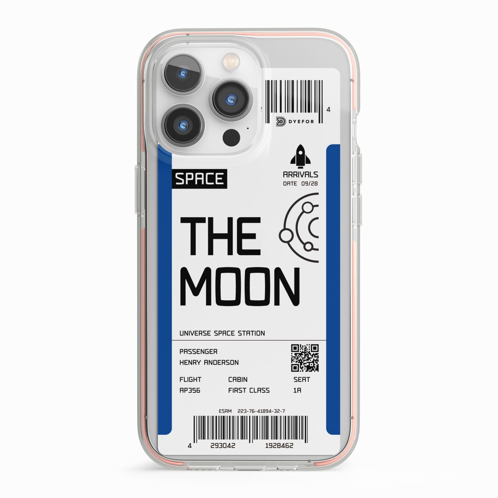 The Moon Boarding Pass iPhone 13 Pro TPU Impact Case with Pink Edges