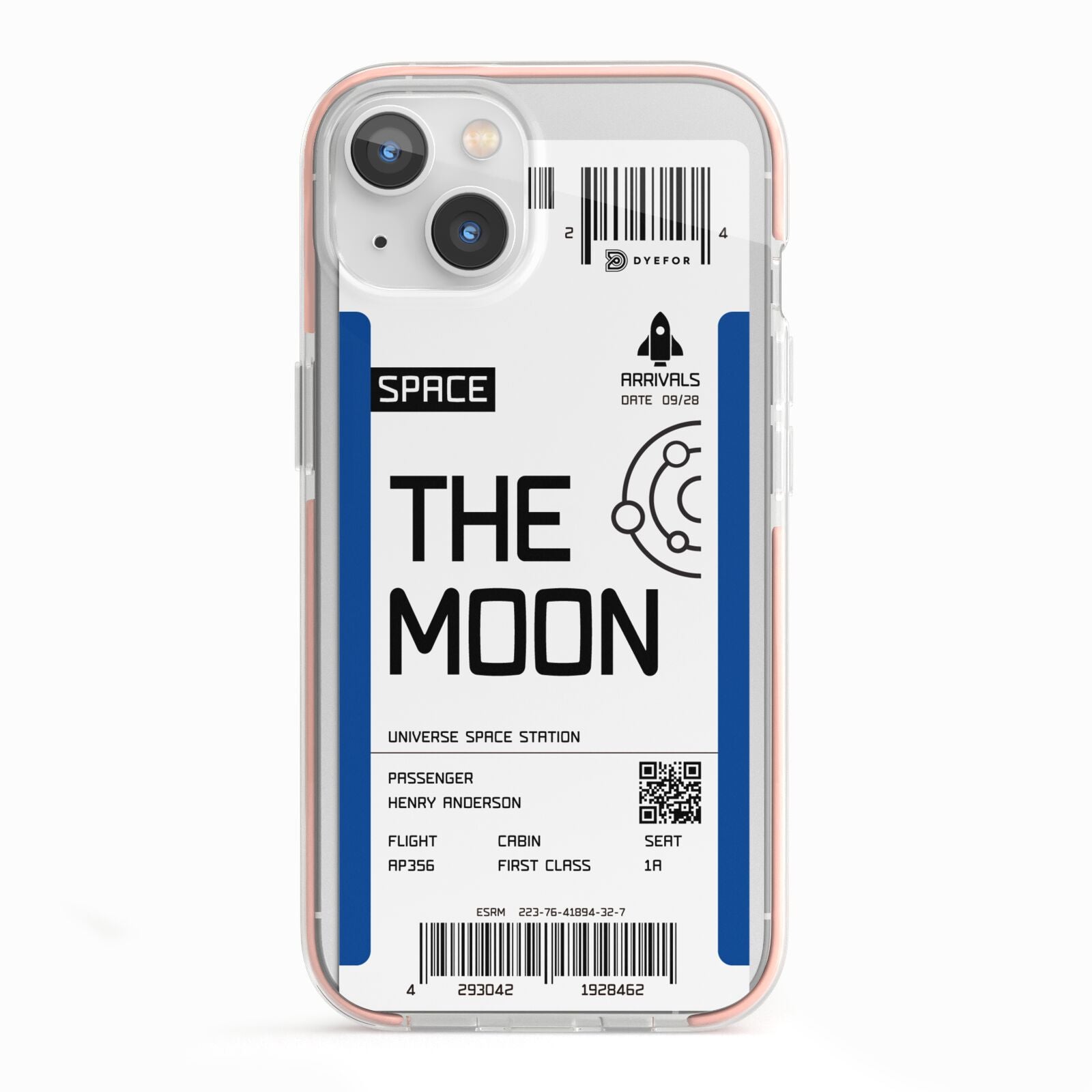 The Moon Boarding Pass iPhone 13 TPU Impact Case with Pink Edges