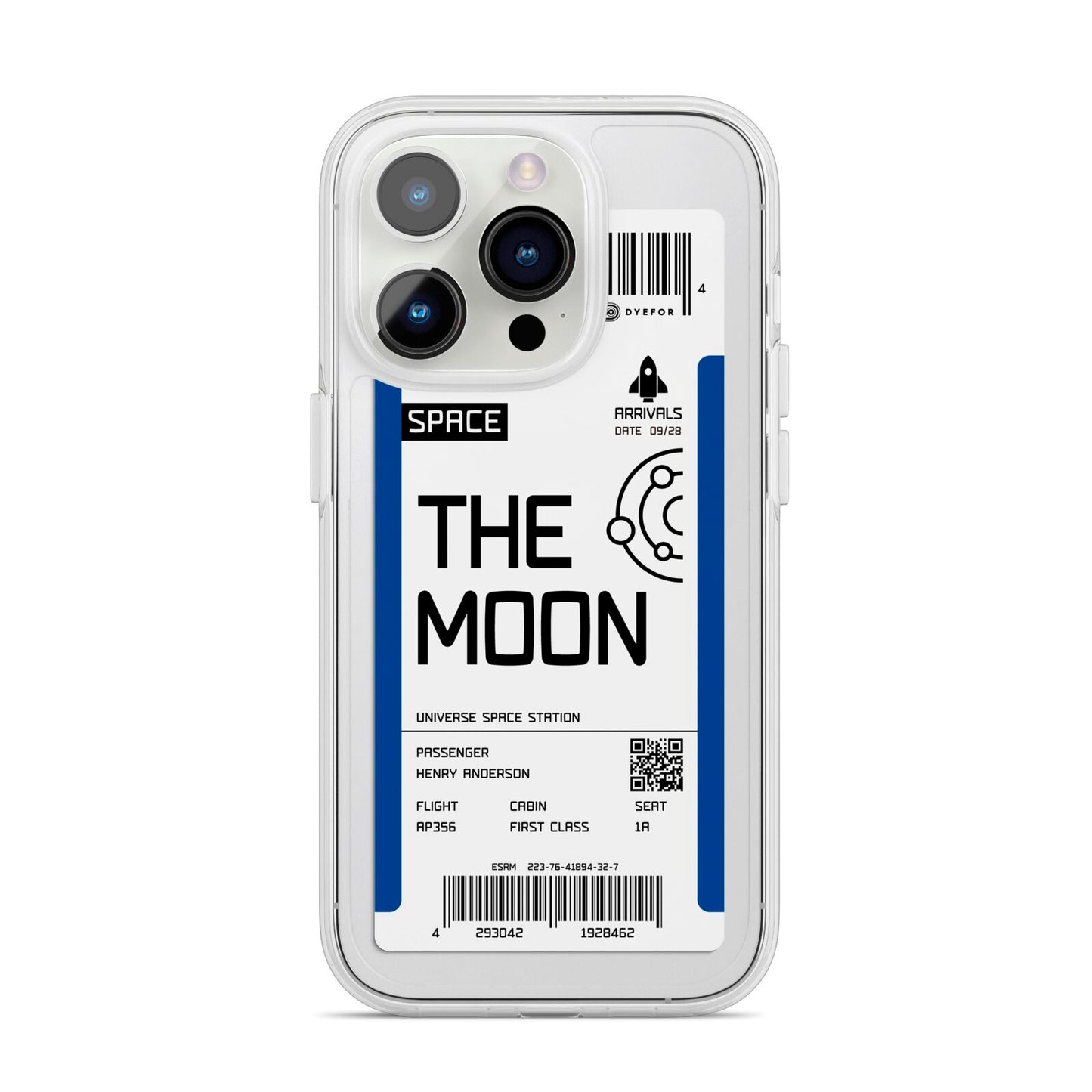 The Moon Boarding Pass iPhone 14 Pro Clear Tough Case Silver