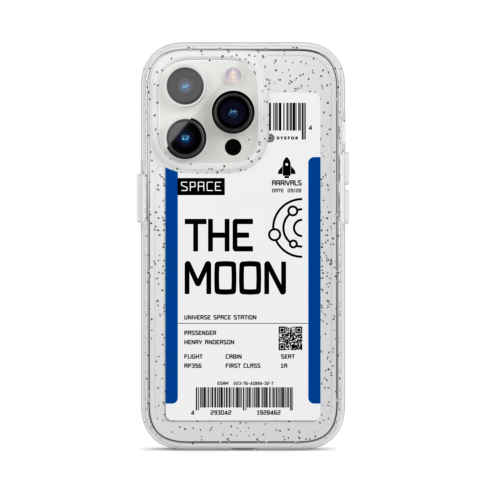The Moon Boarding Pass iPhone 14 Pro Glitter Tough Case Silver
