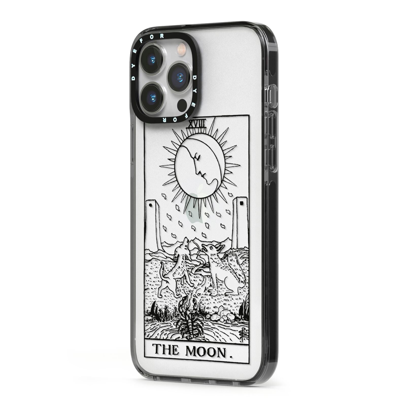The Moon Monochrome iPhone 13 Pro Max Black Impact Case Side Angle on Silver phone
