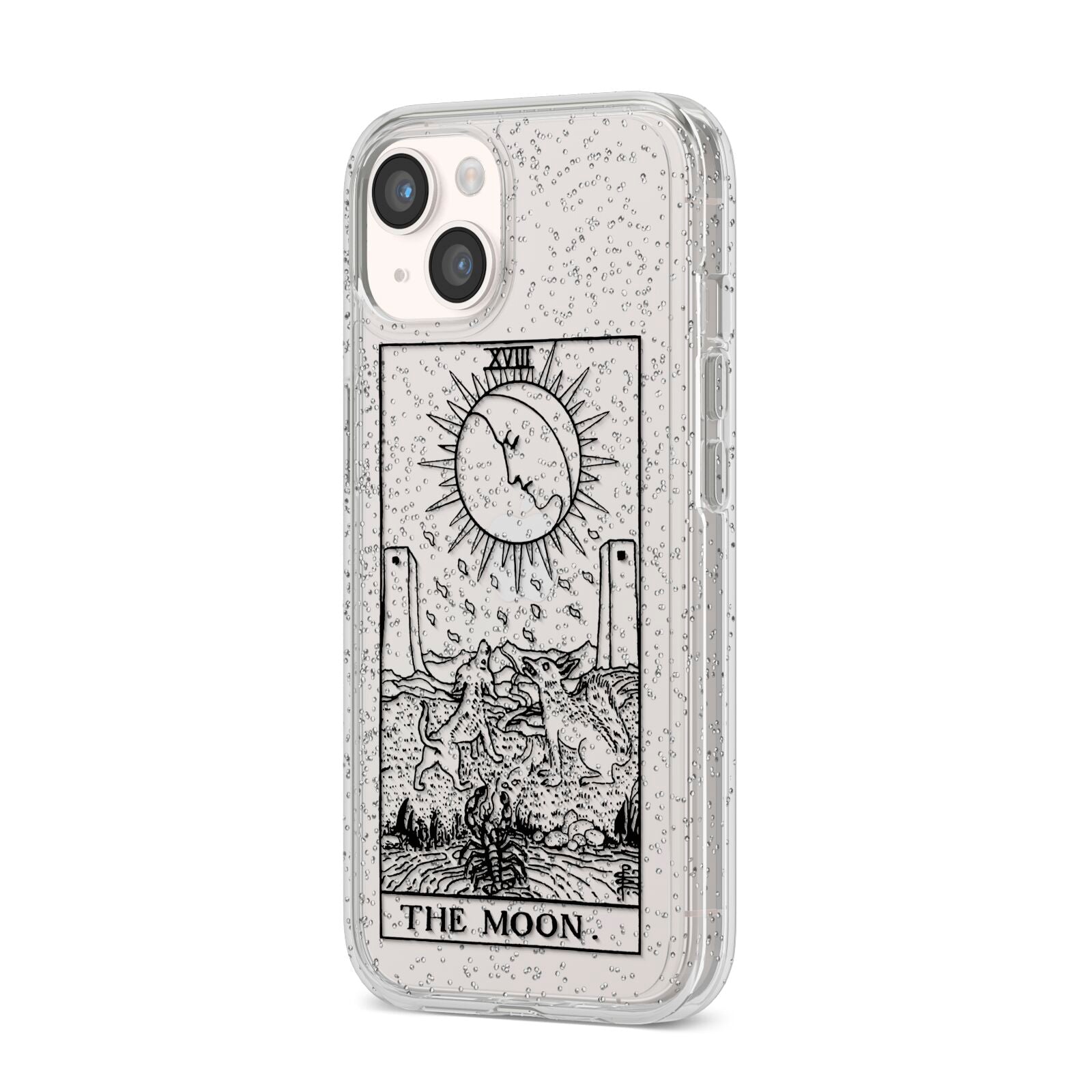 The Moon Monochrome iPhone 14 Glitter Tough Case Starlight Angled Image