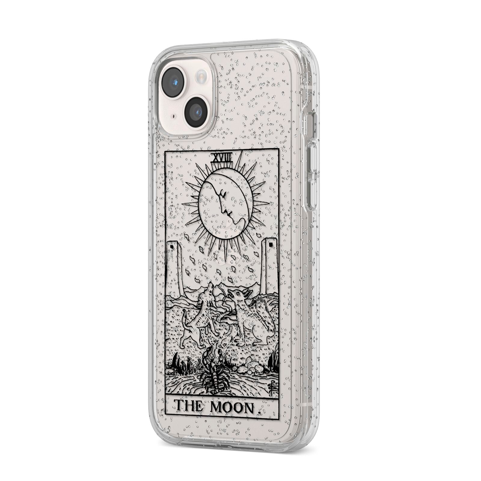 The Moon Monochrome iPhone 14 Plus Glitter Tough Case Starlight Angled Image