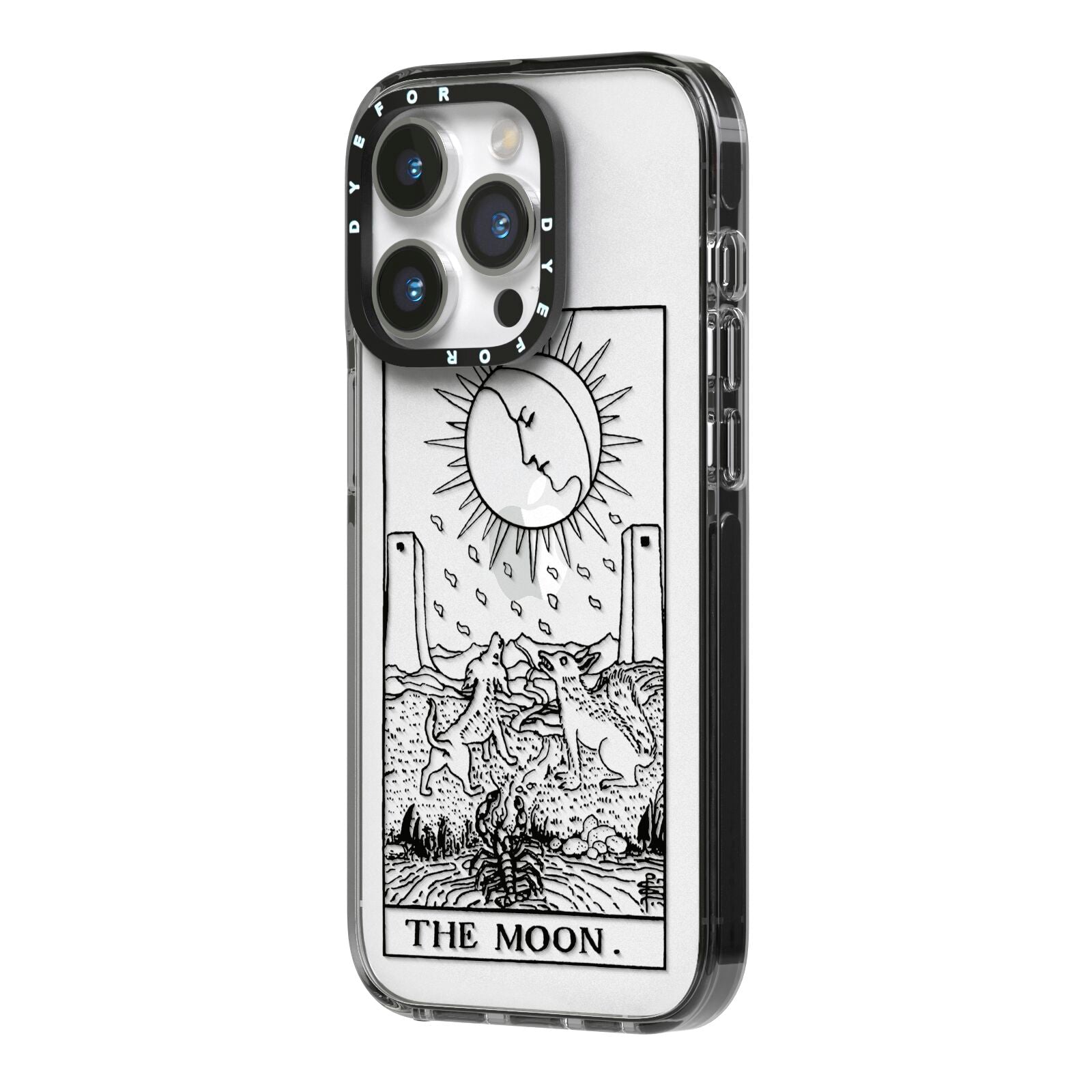 The Moon Monochrome iPhone 14 Pro Black Impact Case Side Angle on Silver phone