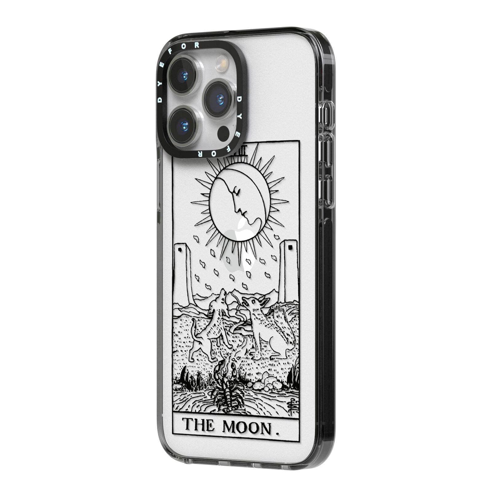 The Moon Monochrome iPhone 14 Pro Max Black Impact Case Side Angle on Silver phone