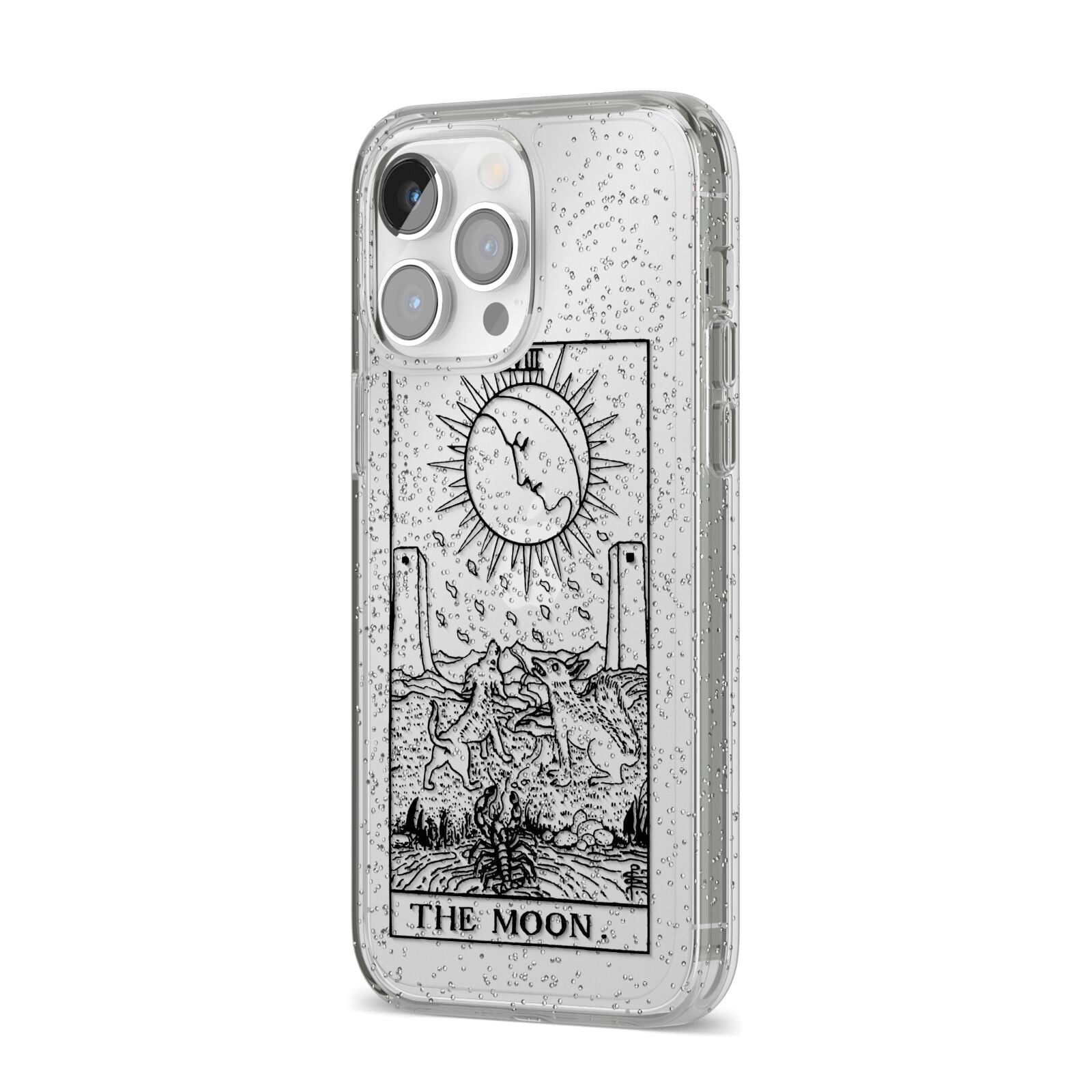 The Moon Monochrome iPhone 14 Pro Max Glitter Tough Case Silver Angled Image