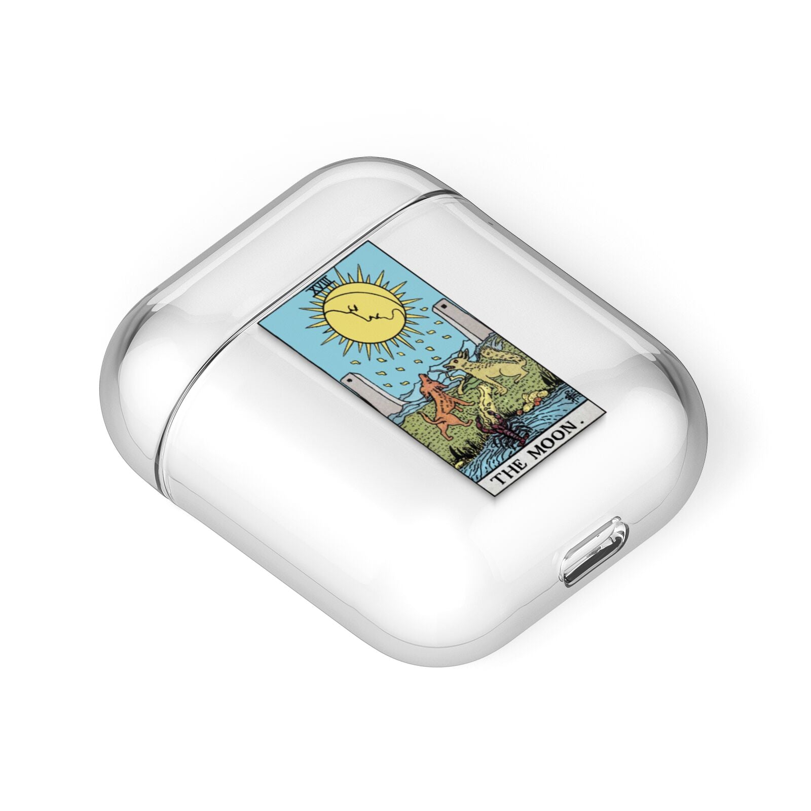 The Moon Tarot Card AirPods Case Laid Flat