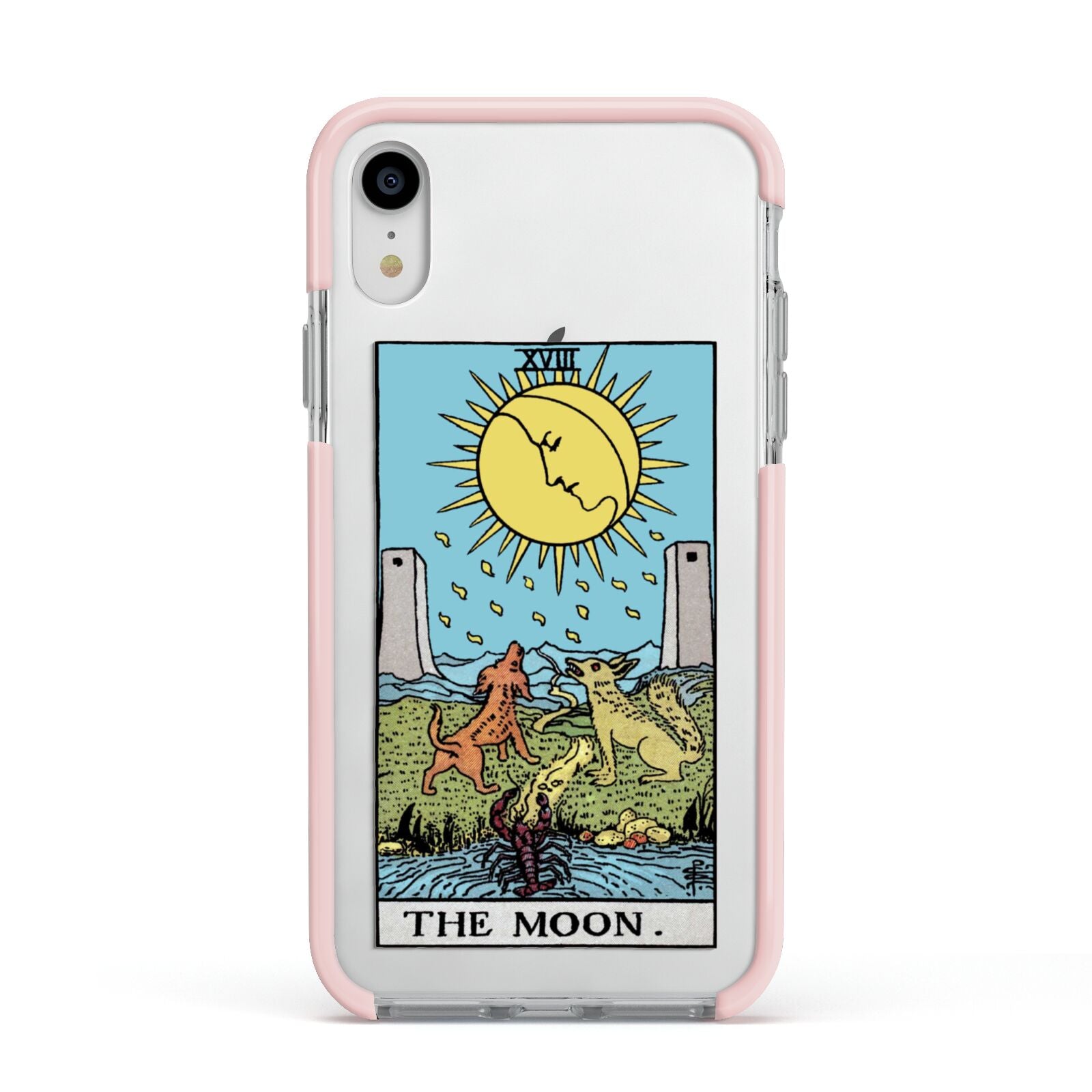 The Moon Tarot Card Apple iPhone XR Impact Case Pink Edge on Silver Phone