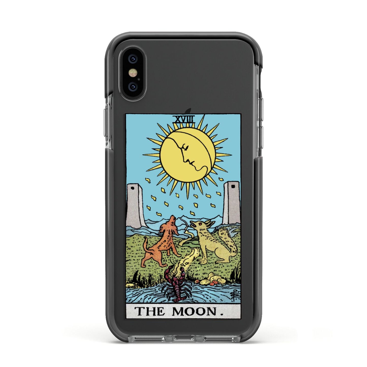 The Moon Tarot Card Apple iPhone Xs Impact Case Black Edge on Black Phone