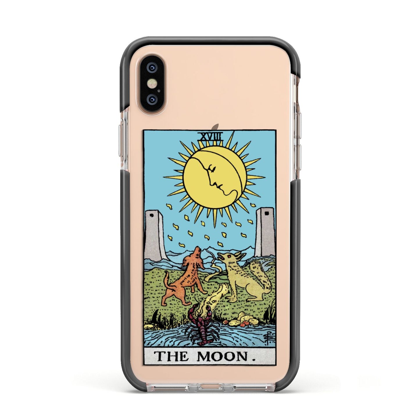 The Moon Tarot Card Apple iPhone Xs Impact Case Black Edge on Gold Phone