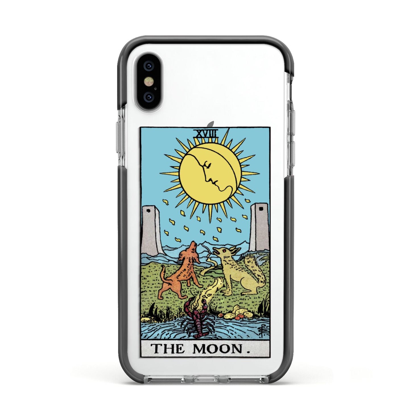 The Moon Tarot Card Apple iPhone Xs Impact Case Black Edge on Silver Phone