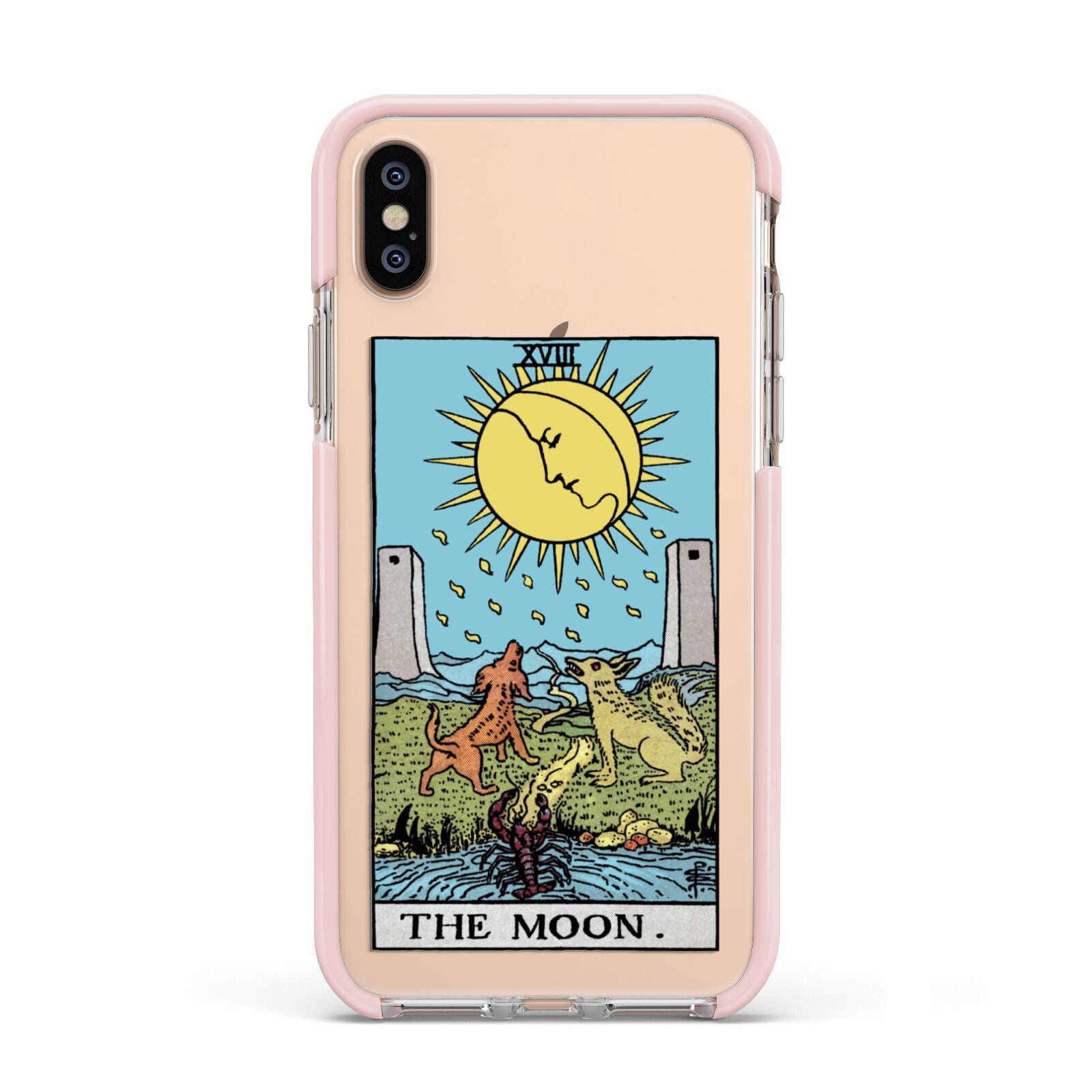 The Moon Tarot Card Apple iPhone Xs Impact Case Pink Edge on Gold Phone