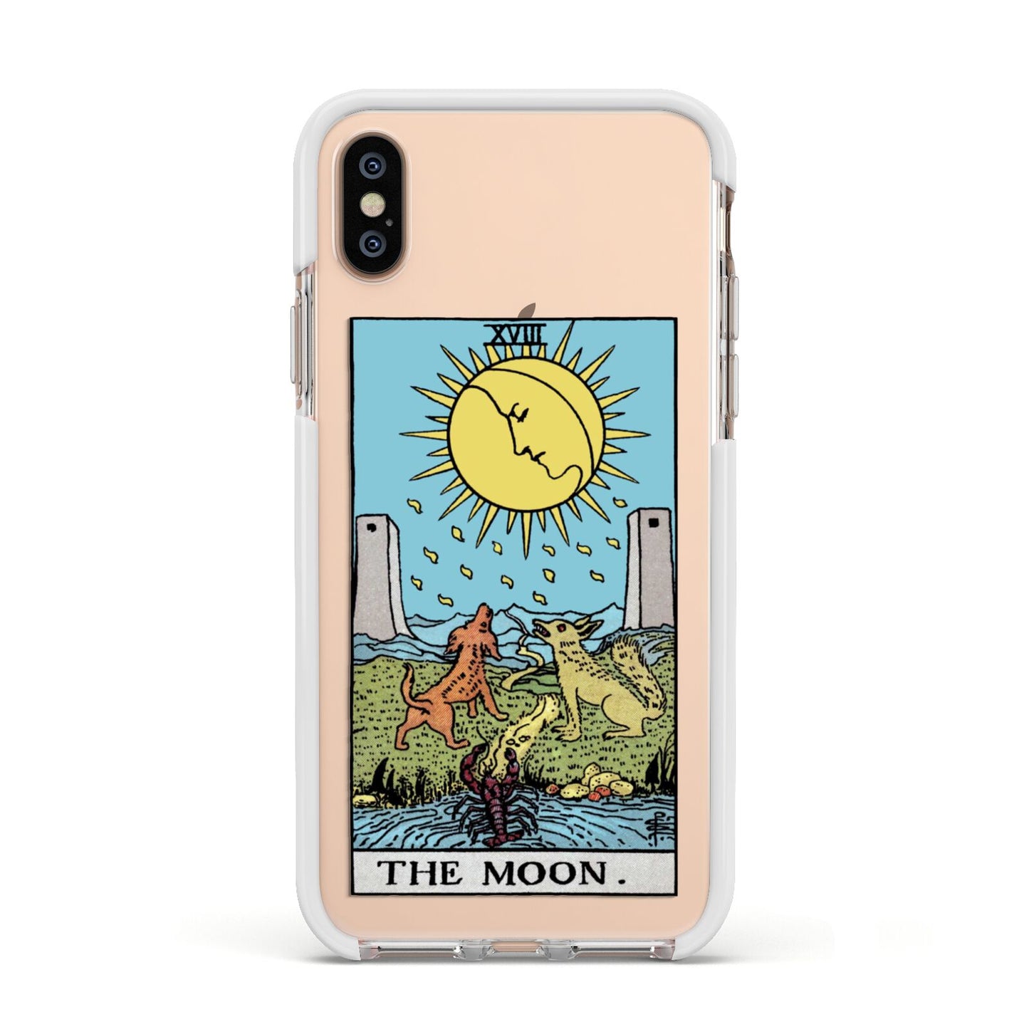 The Moon Tarot Card Apple iPhone Xs Impact Case White Edge on Gold Phone