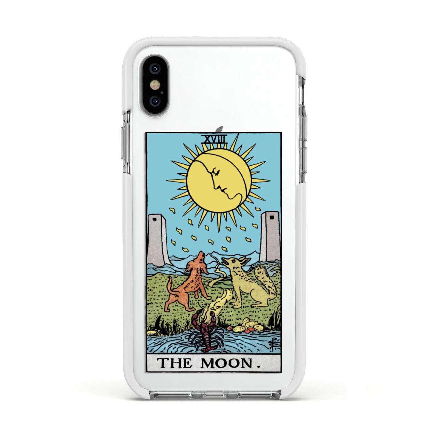 The Moon Tarot Card Apple iPhone Xs Impact Case White Edge on Silver Phone