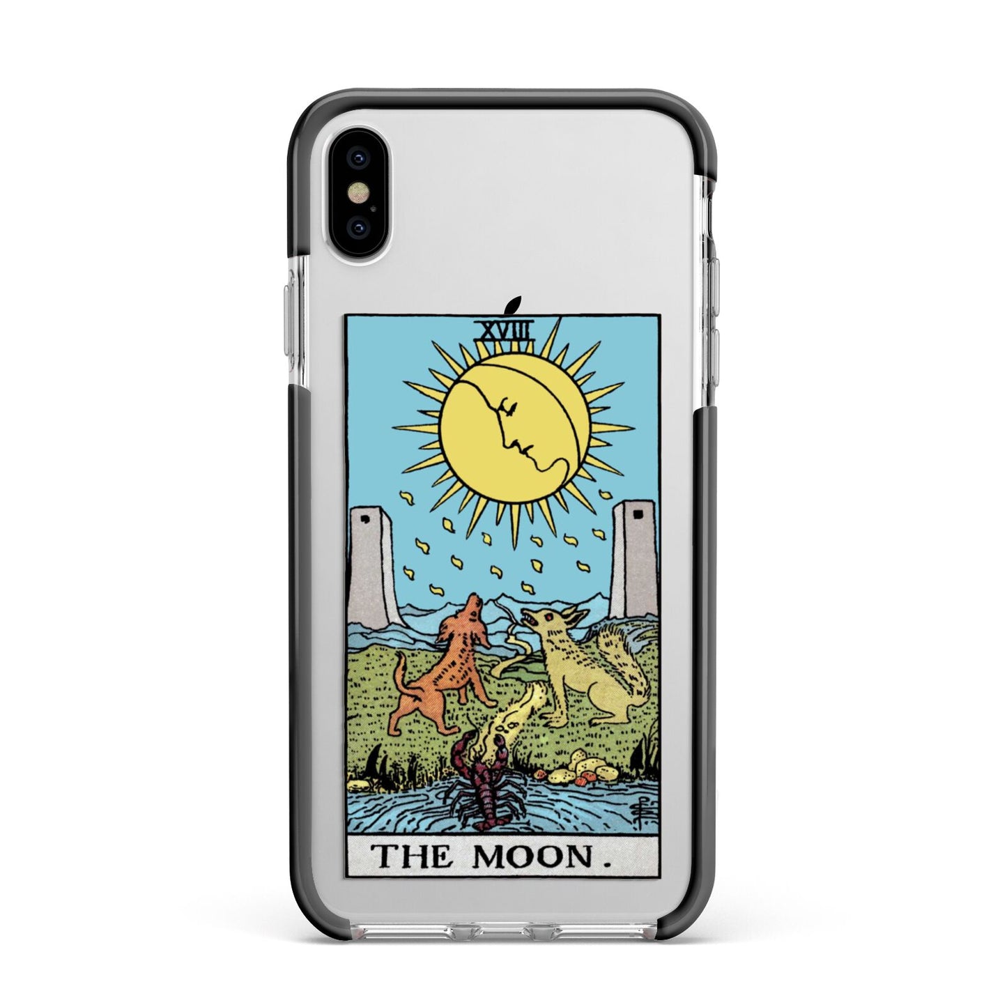 The Moon Tarot Card Apple iPhone Xs Max Impact Case Black Edge on Silver Phone