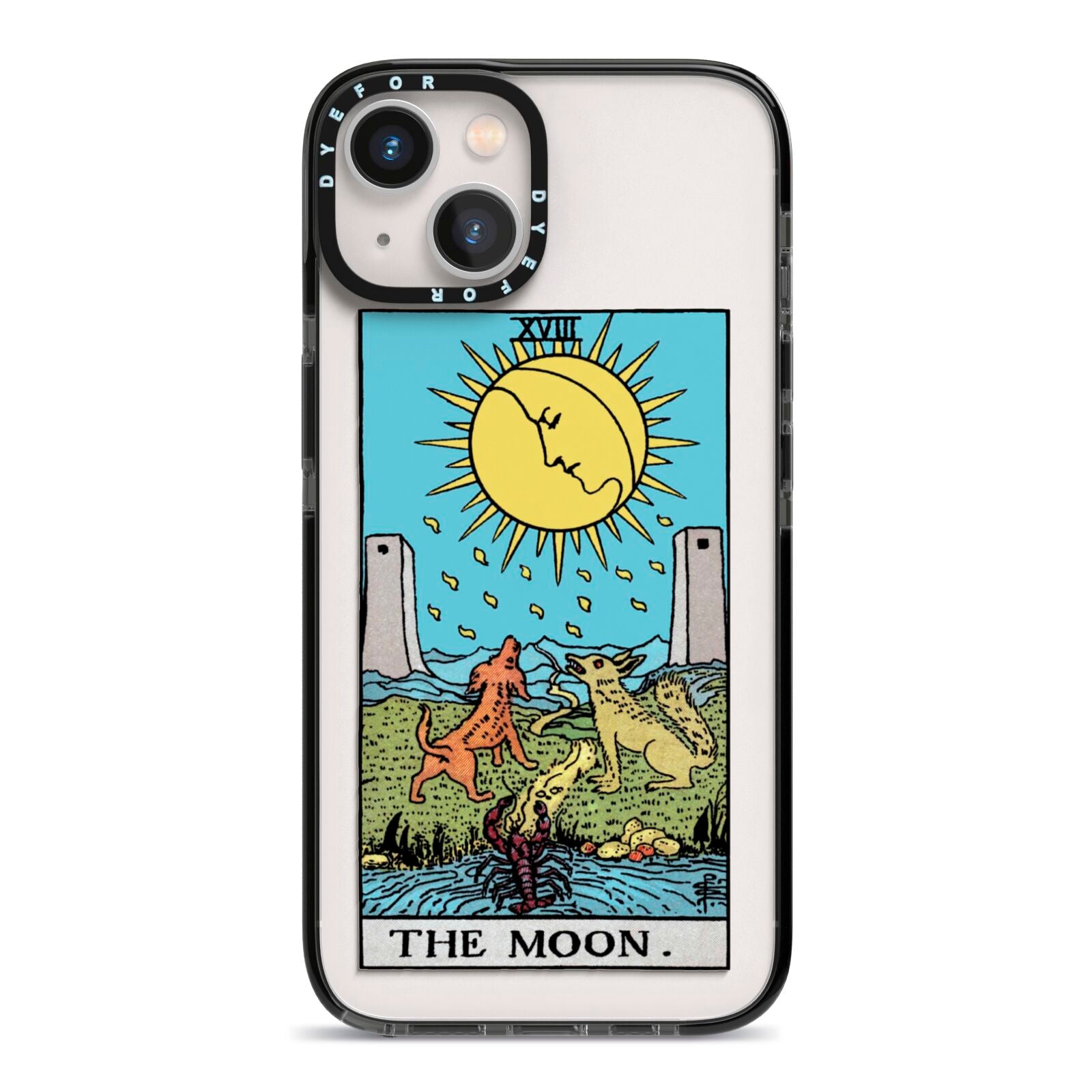 The Moon Tarot Card iPhone 13 Black Impact Case on Silver phone