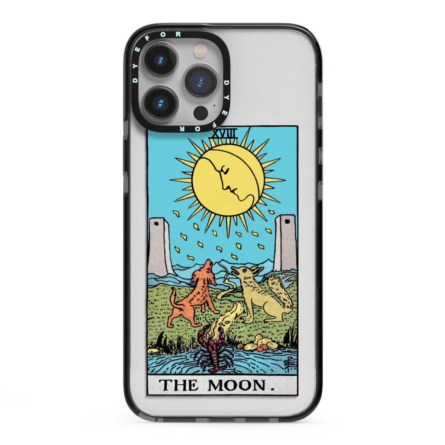 The Moon Tarot Card iPhone 13 Pro Max Black Impact Case on Silver phone