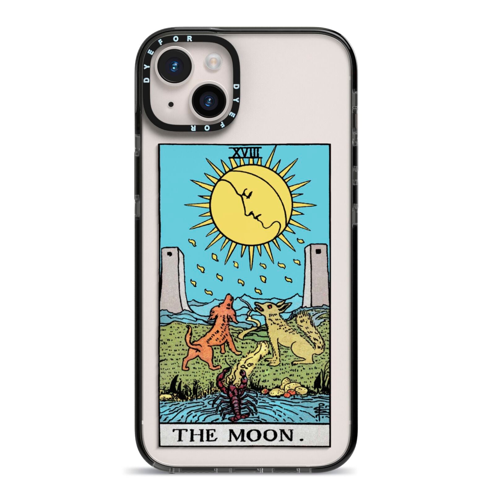 The Moon Tarot Card iPhone 14 Plus Black Impact Case on Silver phone