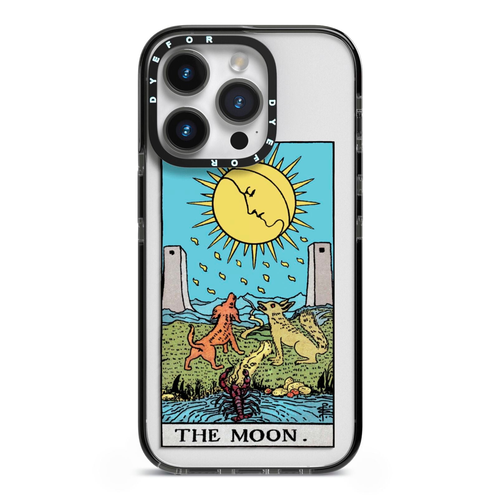 The Moon Tarot Card iPhone 14 Pro Black Impact Case on Silver phone