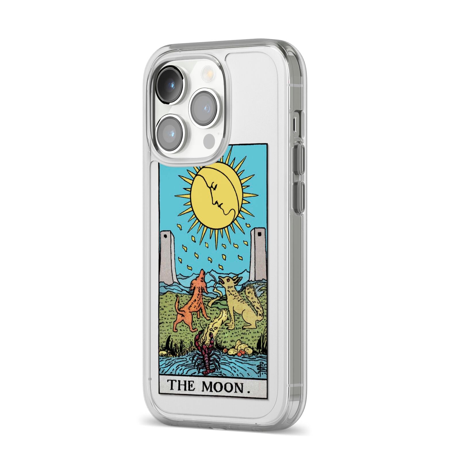 The Moon Tarot Card iPhone 14 Pro Clear Tough Case Silver Angled Image