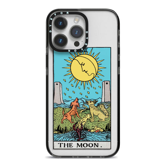 The Moon Tarot Card iPhone 14 Pro Max Black Impact Case on Silver phone