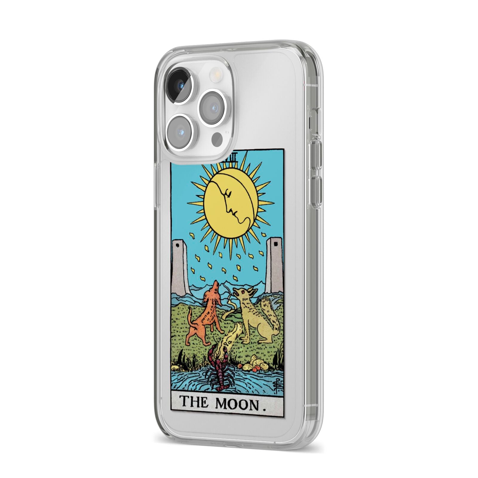 The Moon Tarot Card iPhone 14 Pro Max Clear Tough Case Silver Angled Image