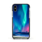 The Northern Lights Apple iPhone Xs Impact Case Black Edge on Silver Phone