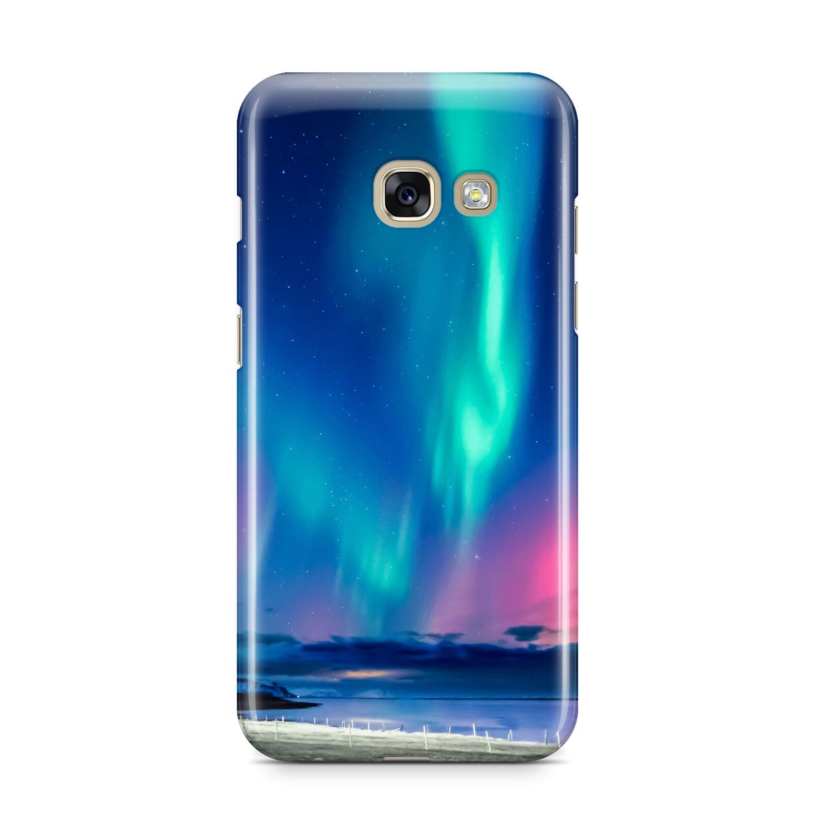 The Northern Lights Samsung Galaxy A3 2017 Case on gold phone