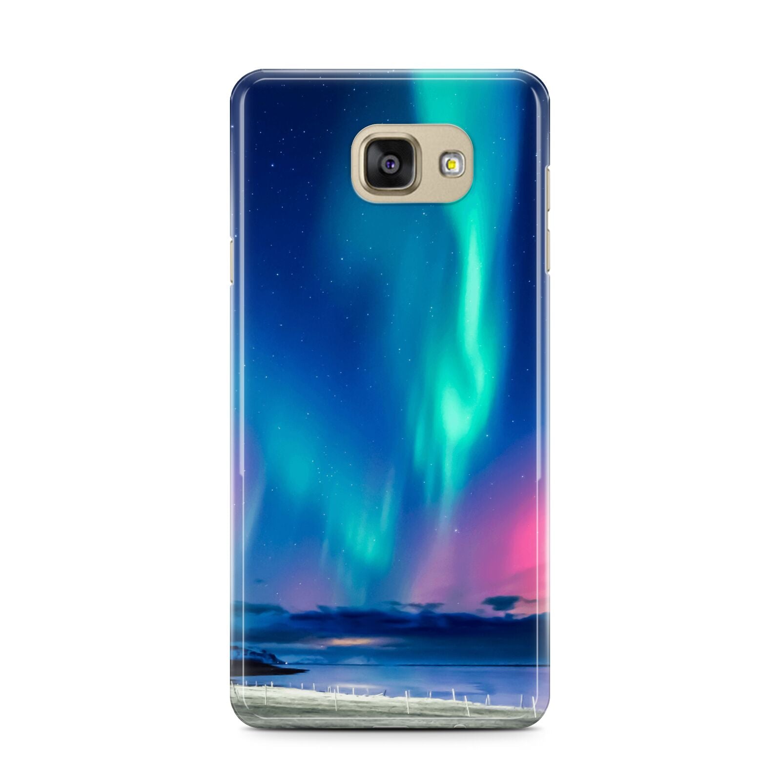 The Northern Lights Samsung Galaxy A7 2016 Case on gold phone