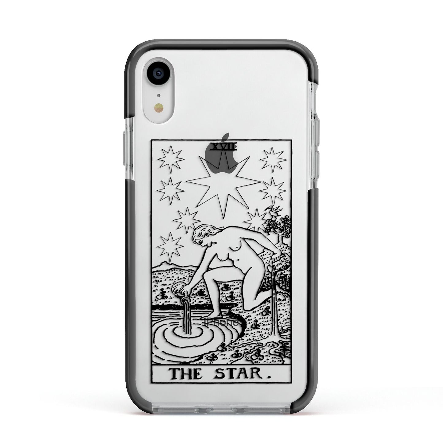 The Star Monochrome Tarot Card Apple iPhone XR Impact Case Black Edge on Silver Phone