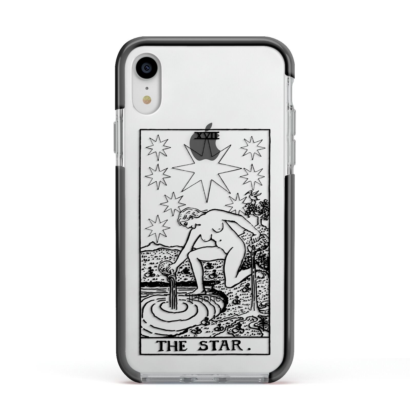 The Star Monochrome Tarot Card Apple iPhone XR Impact Case Black Edge on Silver Phone