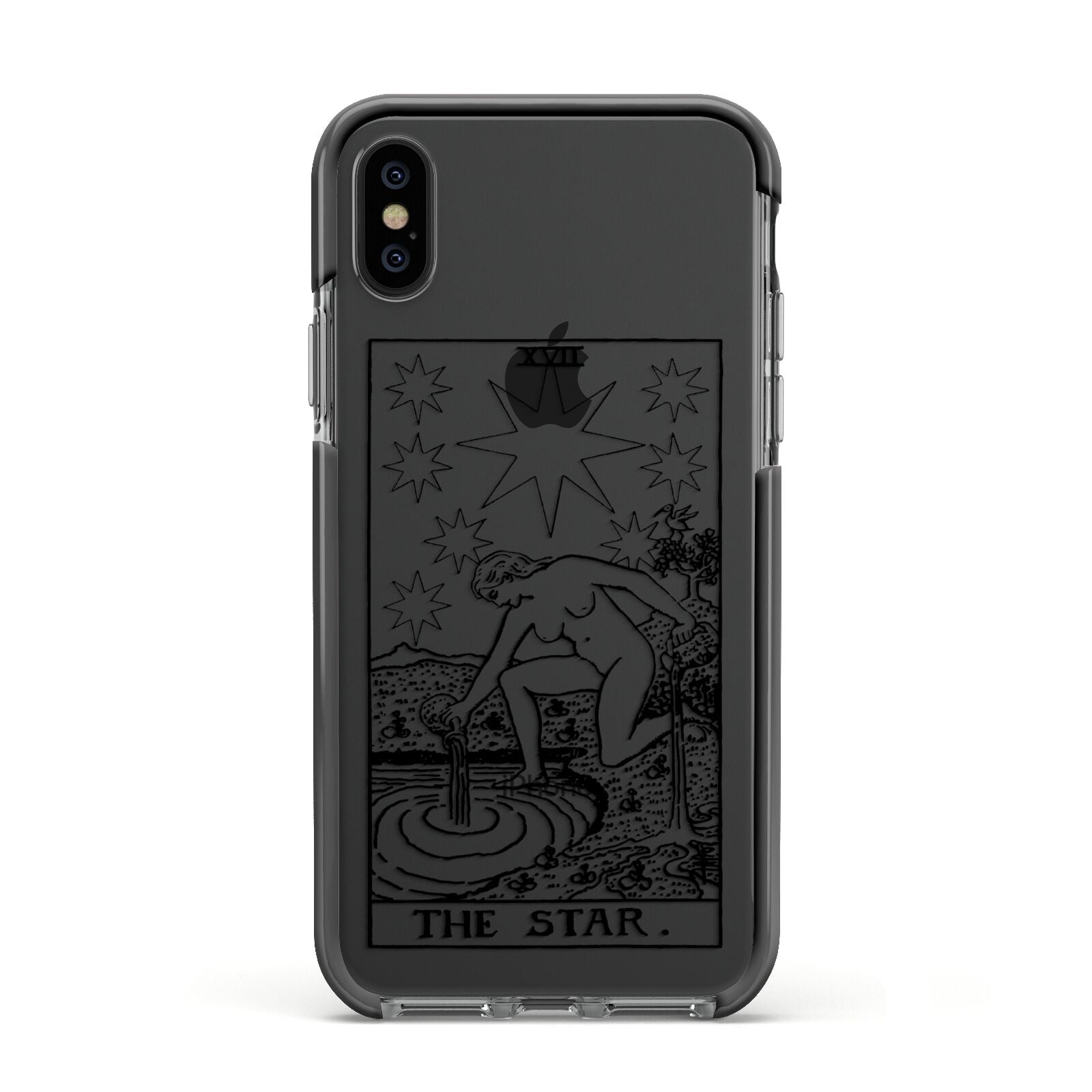 The Star Monochrome Tarot Card Apple iPhone Xs Impact Case Black Edge on Black Phone