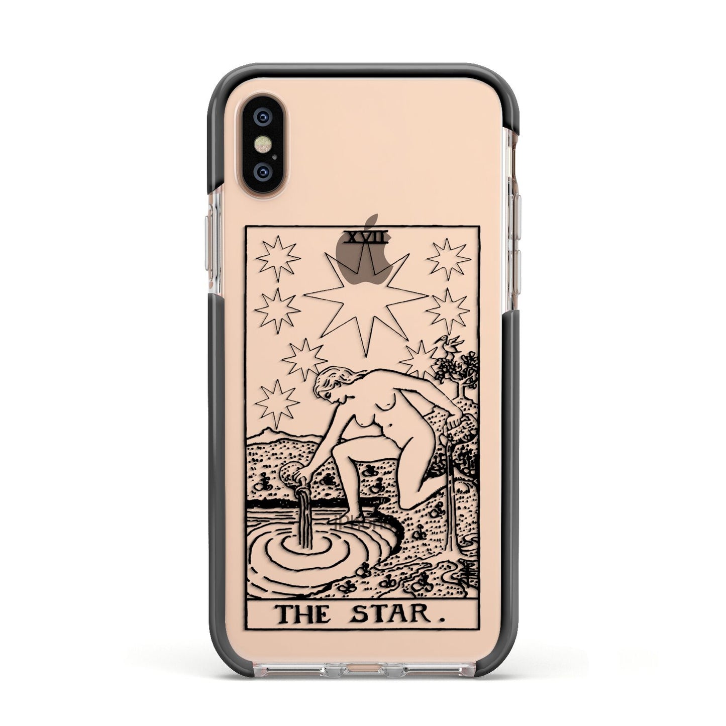 The Star Monochrome Tarot Card Apple iPhone Xs Impact Case Black Edge on Gold Phone