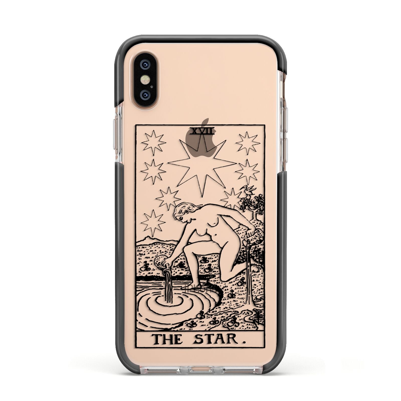 The Star Monochrome Tarot Card Apple iPhone Xs Impact Case Black Edge on Gold Phone