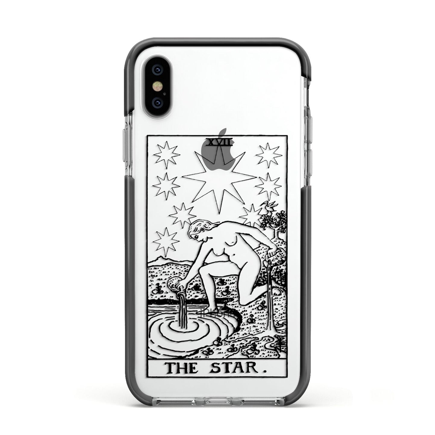 The Star Monochrome Tarot Card Apple iPhone Xs Impact Case Black Edge on Silver Phone