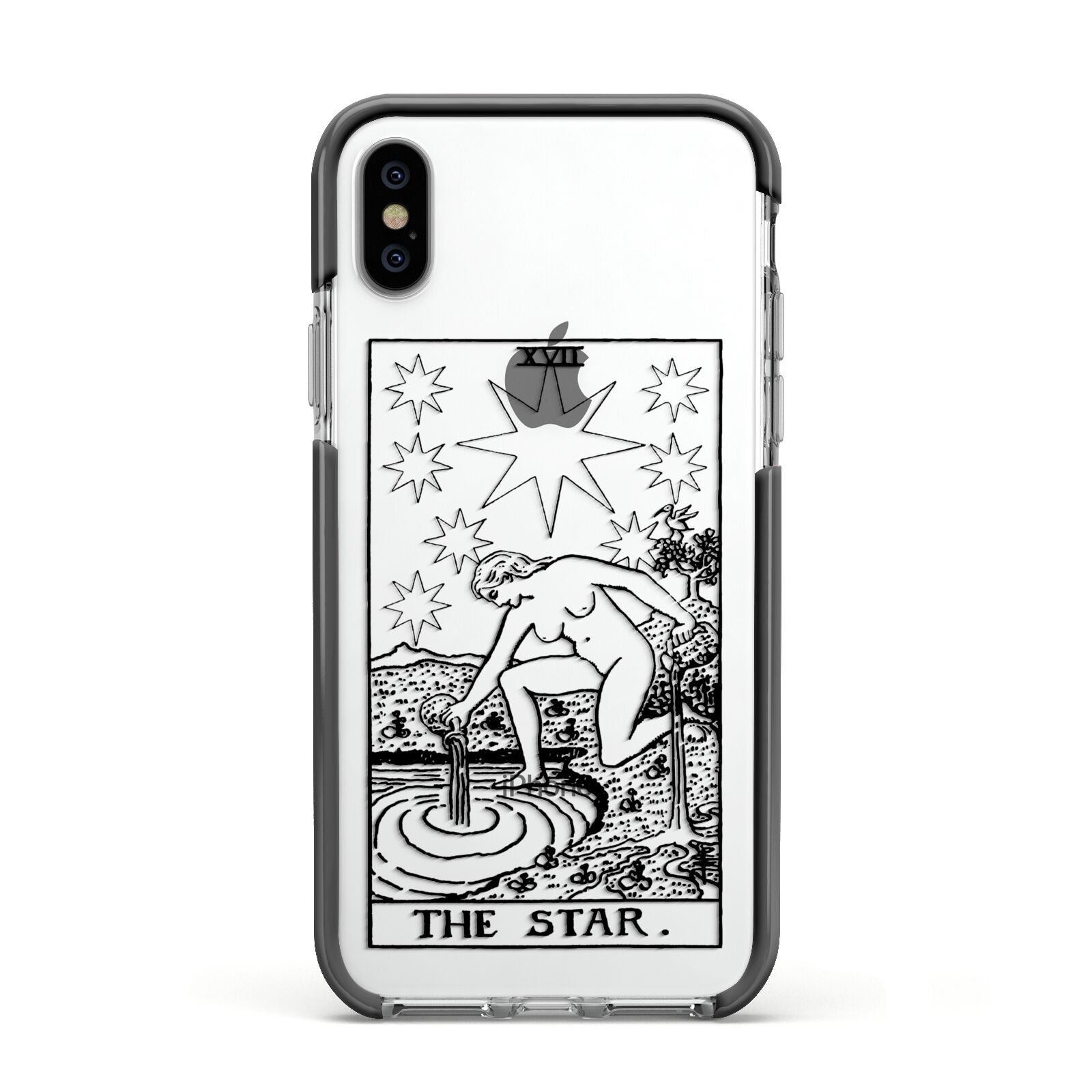 The Star Monochrome Tarot Card Apple iPhone Xs Impact Case Black Edge on Silver Phone