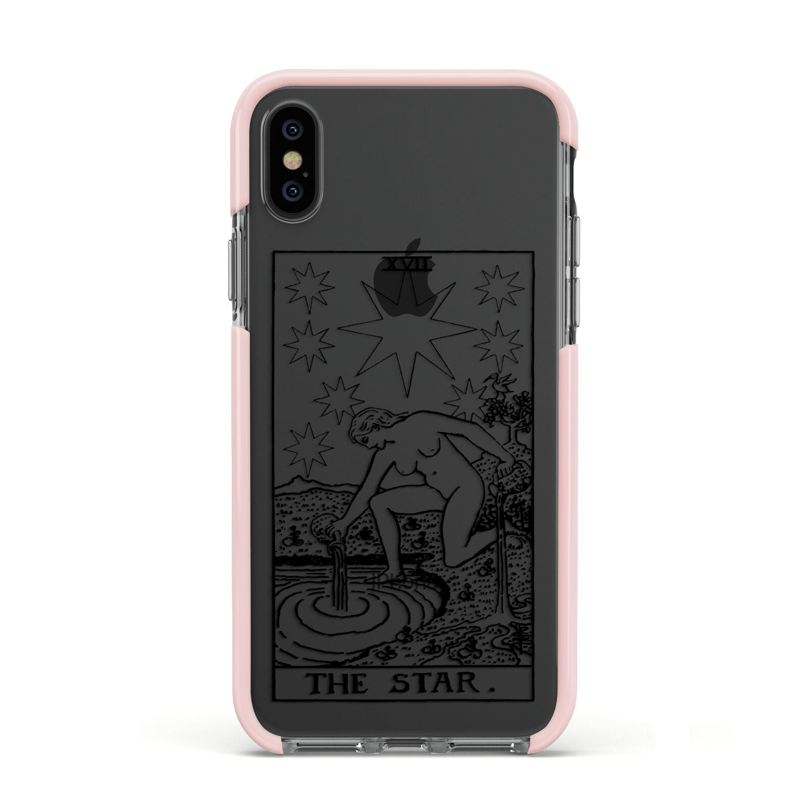 The Star Monochrome Tarot Card Apple iPhone Xs Impact Case Pink Edge on Black Phone