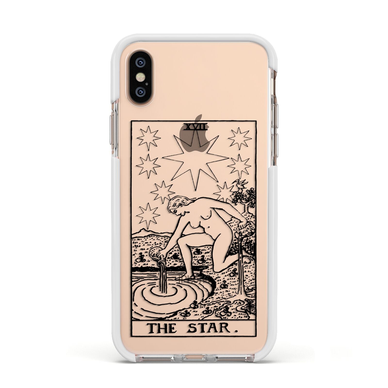 The Star Monochrome Tarot Card Apple iPhone Xs Impact Case White Edge on Gold Phone