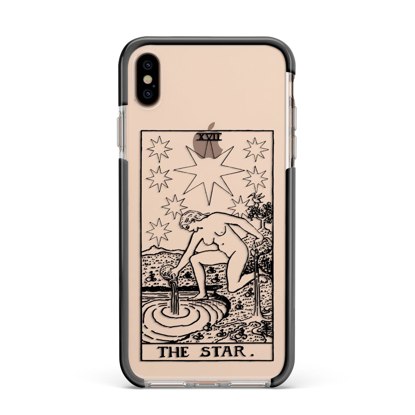 The Star Monochrome Tarot Card Apple iPhone Xs Max Impact Case Black Edge on Gold Phone