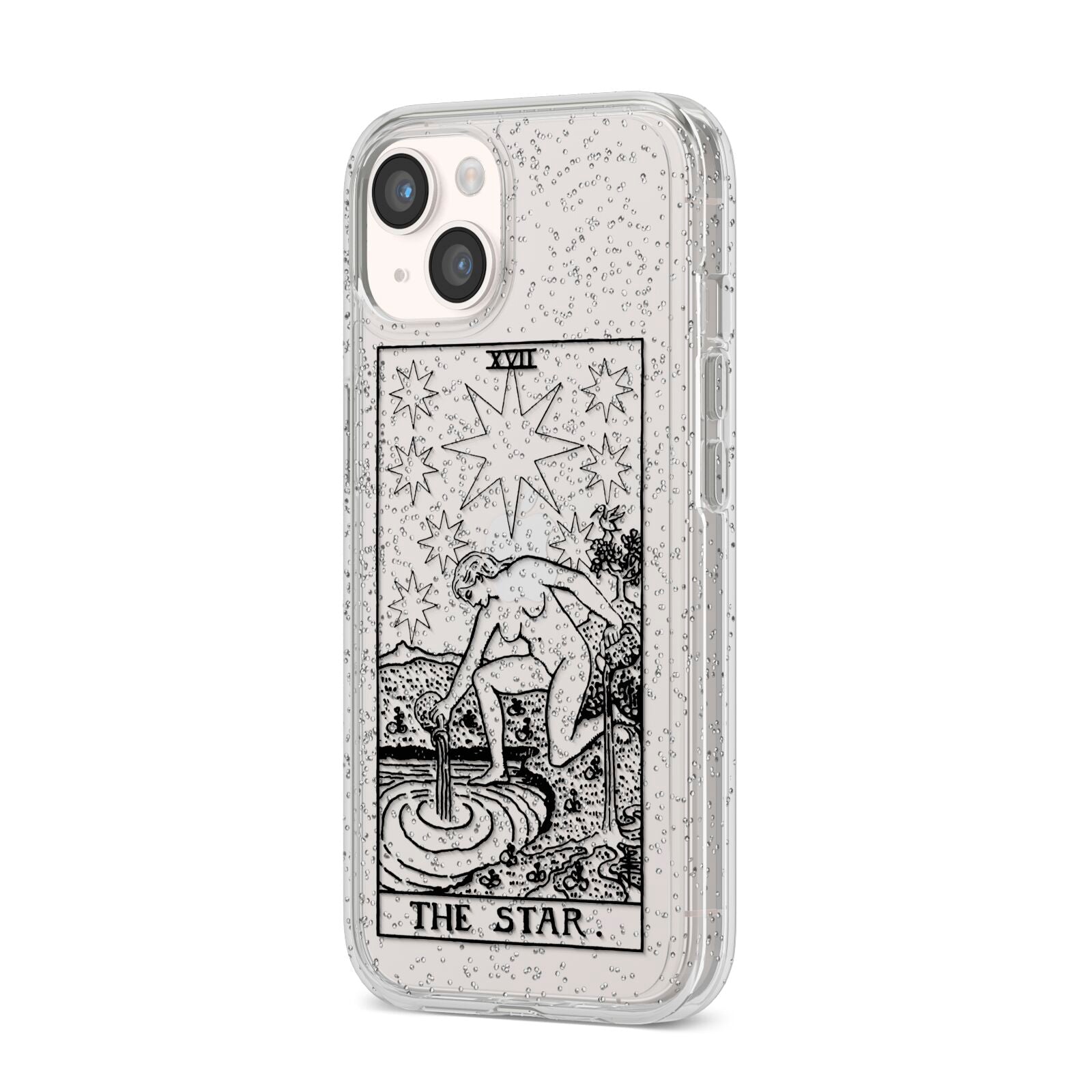 The Star Monochrome Tarot Card iPhone 14 Glitter Tough Case Starlight Angled Image