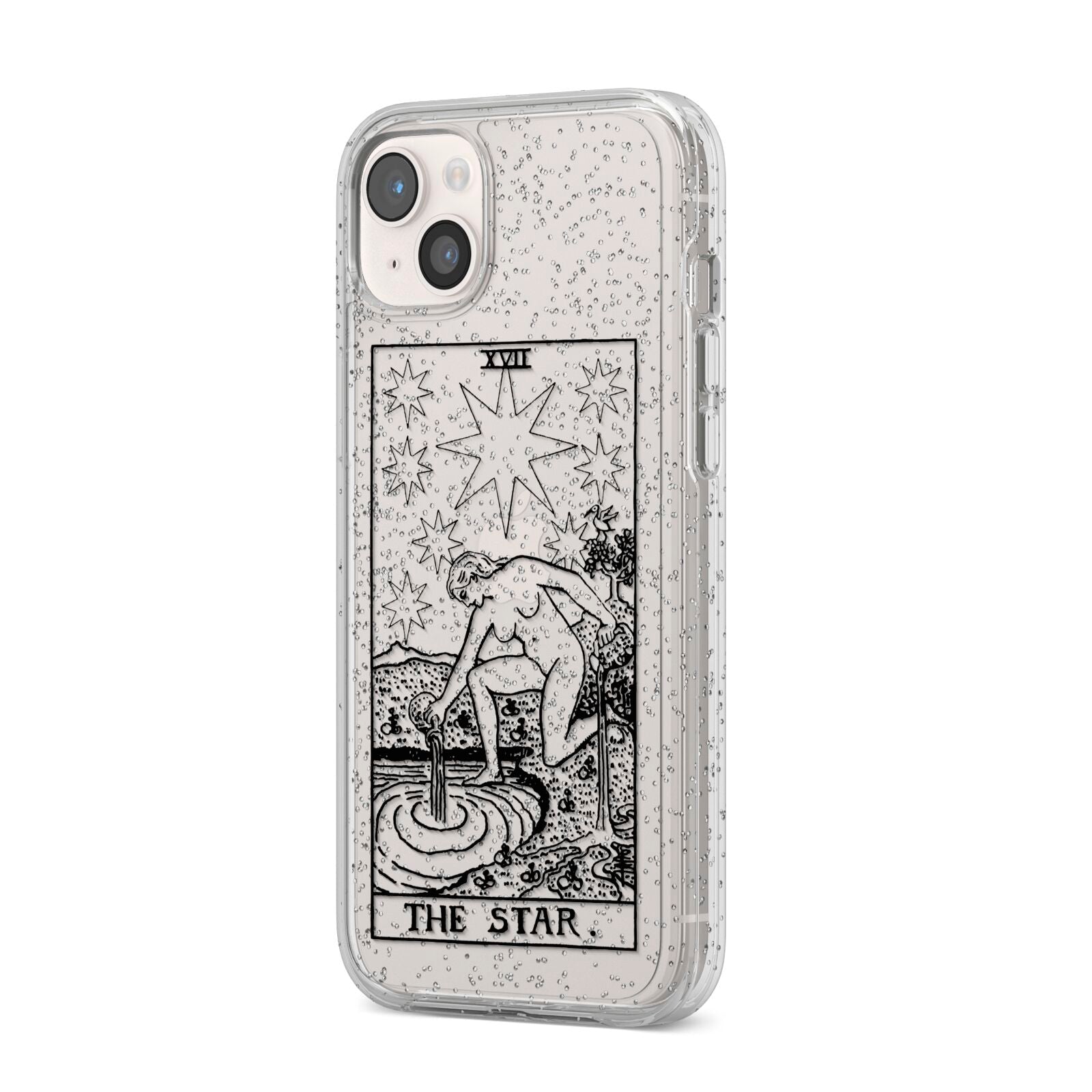 The Star Monochrome Tarot Card iPhone 14 Plus Glitter Tough Case Starlight Angled Image