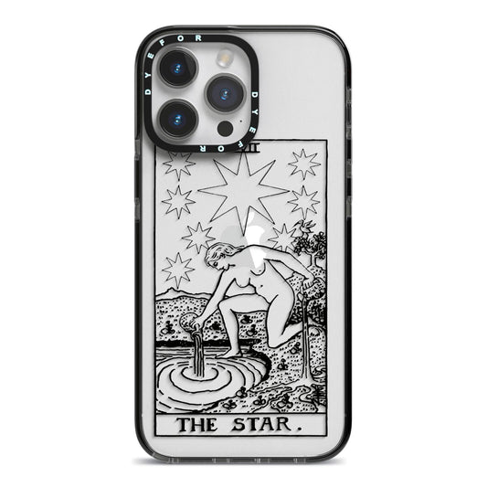 The Star Monochrome Tarot Card iPhone 14 Pro Max Black Impact Case on Silver phone
