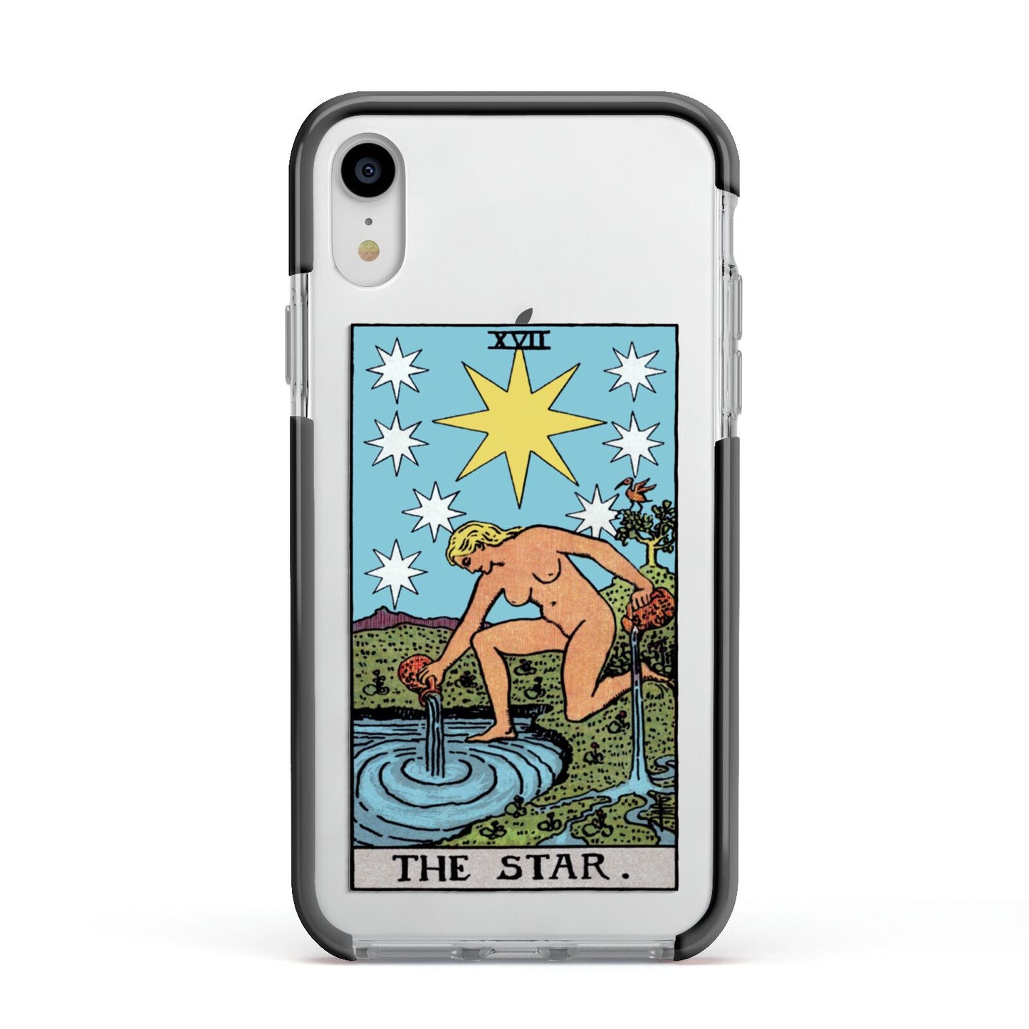The Star Tarot Card Apple iPhone XR Impact Case Black Edge on Silver Phone