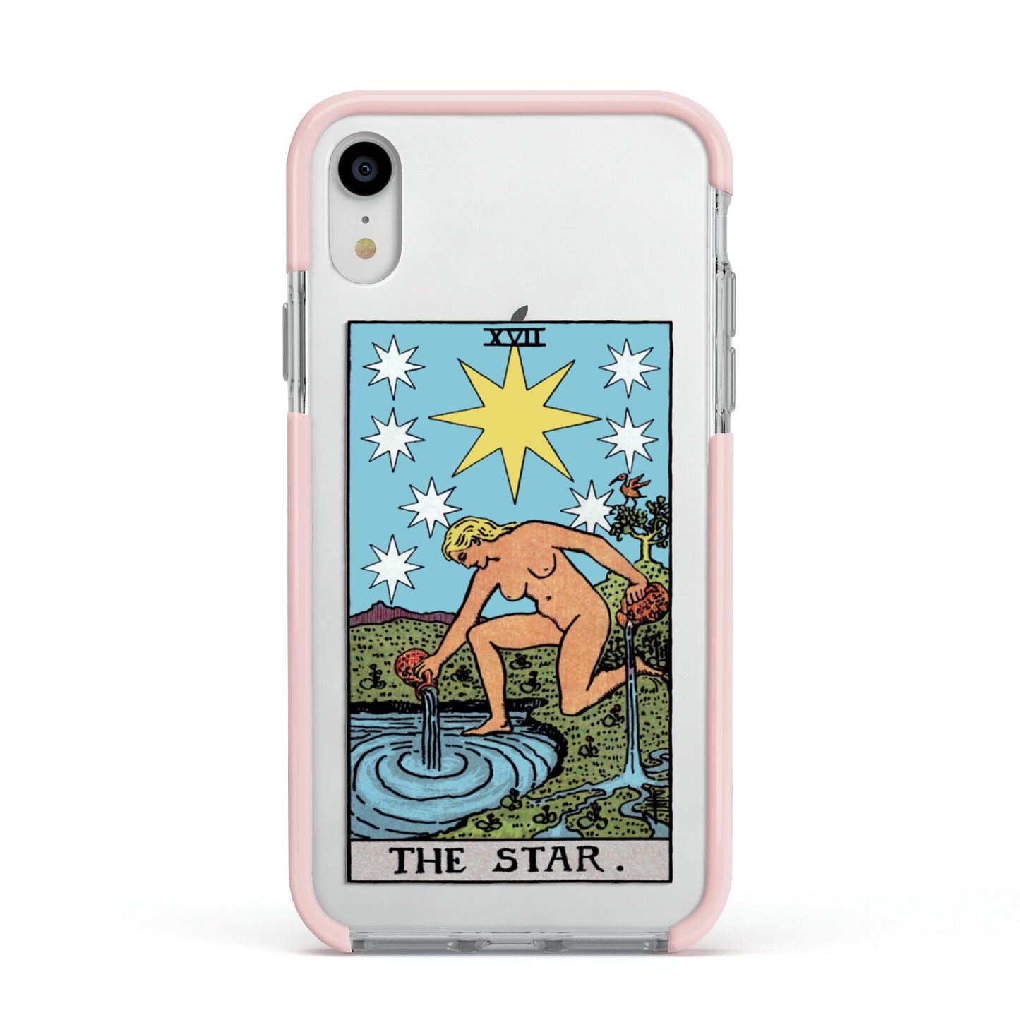 The Star Tarot Card Apple iPhone XR Impact Case Pink Edge on Silver Phone