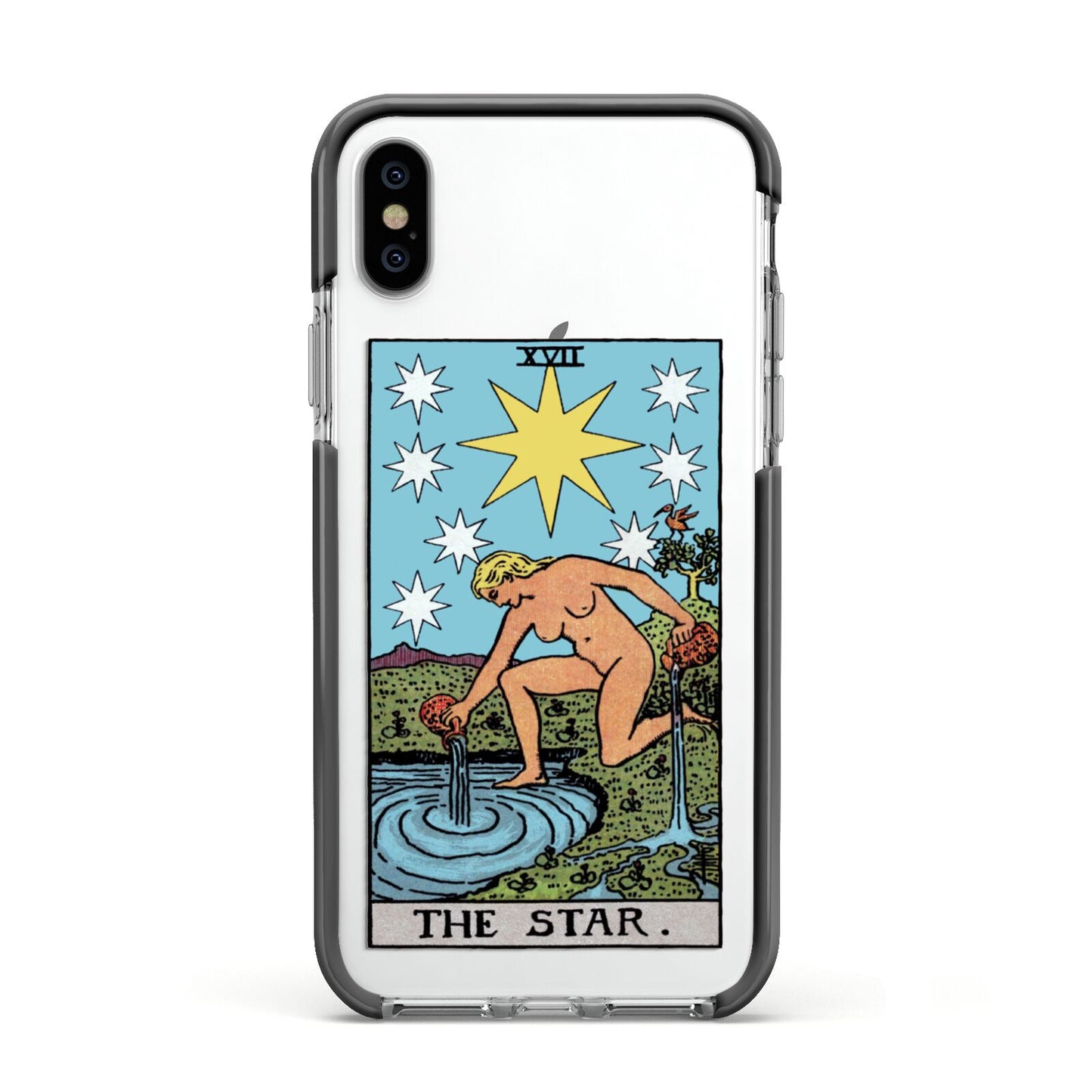 The Star Tarot Card Apple iPhone Xs Impact Case Black Edge on Silver Phone
